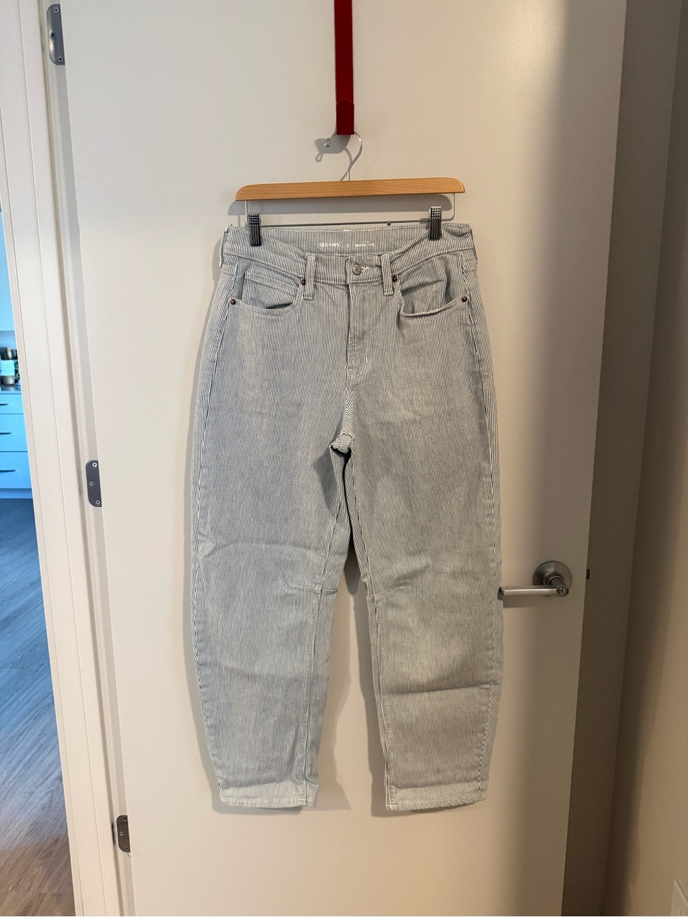 Old Navy Light Blue Stripped Barrel Jeans - Women